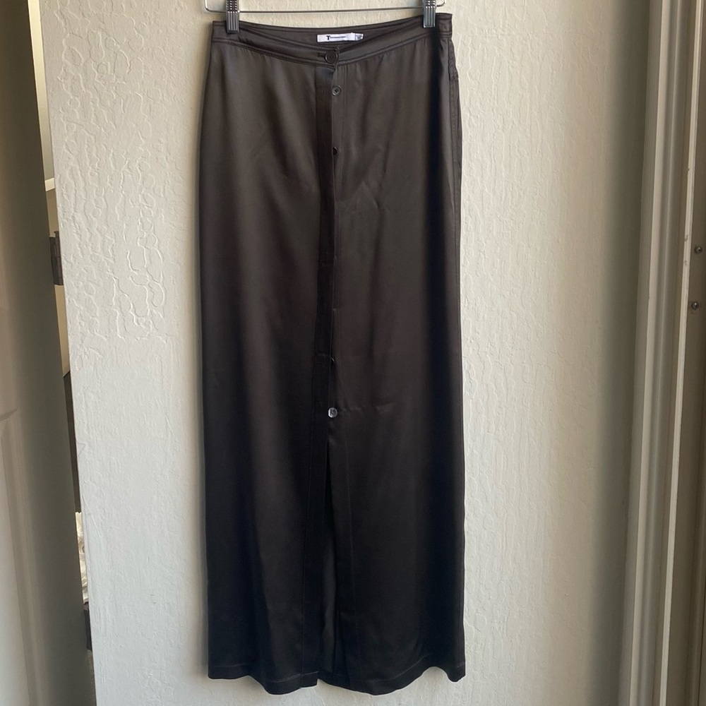 T by Alexander Wang grey silk button front skirt